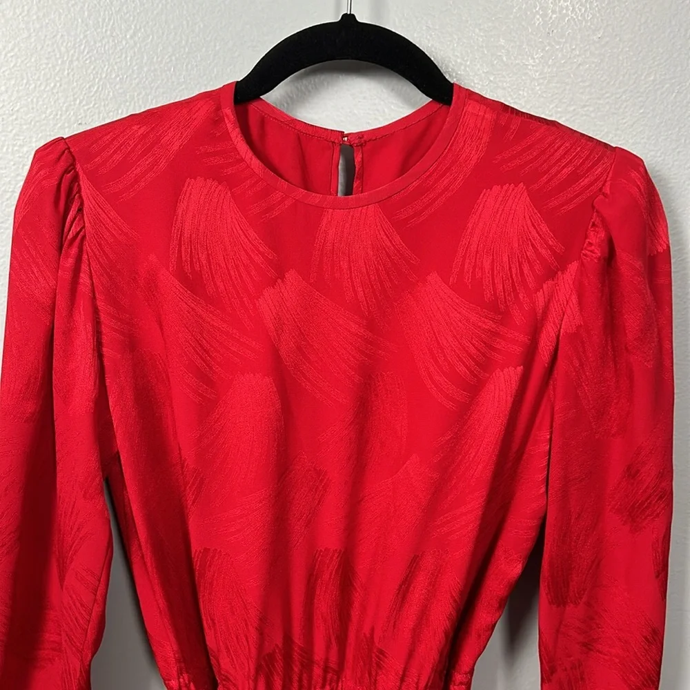 Vintage Women’s Silk Red Shift Dress Faux Feather Hem Necktie Slip on size S - Picture 12 of 17